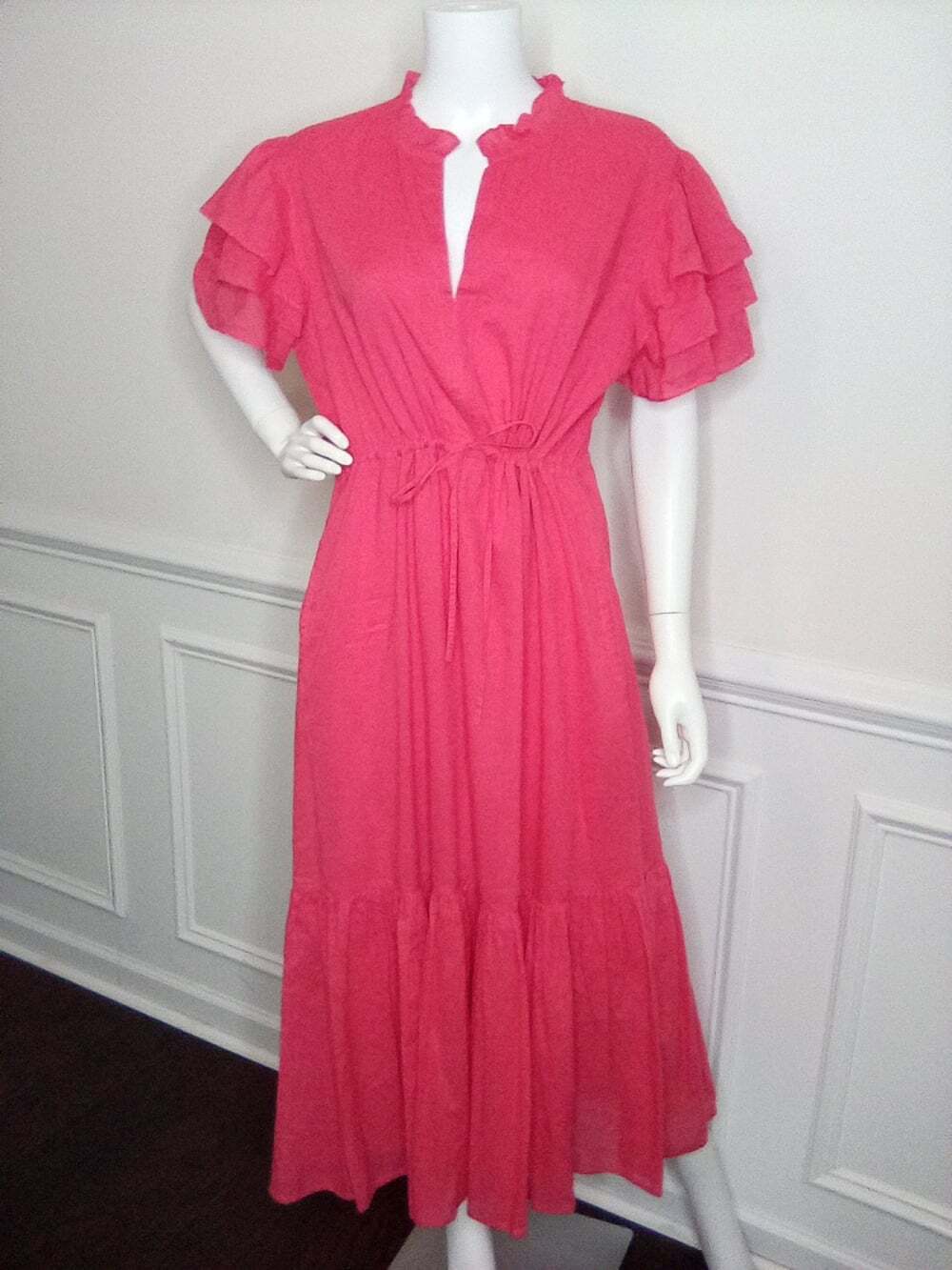 Olivia James The Label Delia Pink Plunge Neck Flutter Sleeve Maxi Sundress, XL - Picture 8 of 16